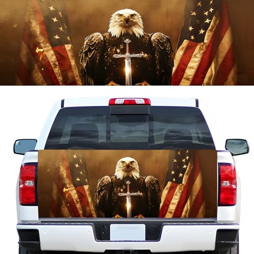 Image of Truck Tailgate Wraps Decals - 66x23.6 in American Eagle Flag Tailgate Graphics for Trucks Pickup Personalized Decoration