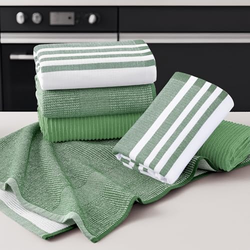 Image of Homaxy Premium Kitchen Towels(18 inchx 28 inch, 3 Pack), Large Cotton 380 GSM Kitchen Hand Towels, Soft and Absorbent Terry Dish Towels, Multipurpose Tea Towel Set with Hanging Loop, Grass Green