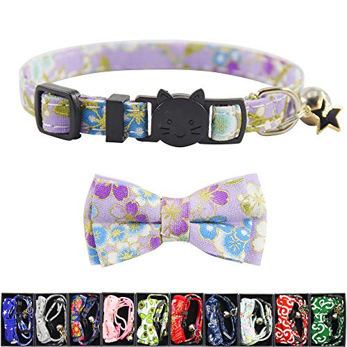 Image of Bowtie Cat Collars Breakaway with Bell, Adjustable Cute Kitty Collars Safety Buckle Kitten Collar for Cat Puppy 7.5-11in (22)