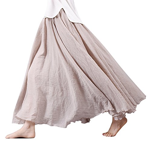 Jupe longue maxi en coton et lin Sankill, style bohémien, taille élastique, pour femme -  Beige - 40