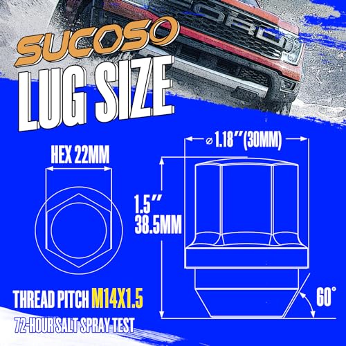 image for SUCOSO 14x1.5 OEM Factory Style Large Acorn Seat Wheel Lug Nuts, 20 PC