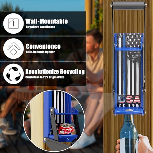KANBOL Can Crusher for Recycling, Wall Mounted Heavy Duty Manual Crusher for 12 oz & 16 oz Aluminum Cans, Steel Construction for Home Use – Blue