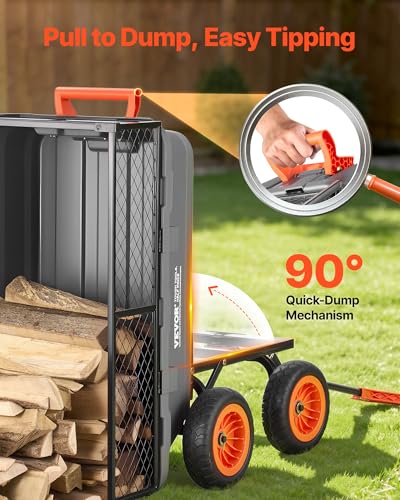 Image of VEVOR 800LBS 7 CU.FT Poly Garden Cart Dump Wagon, Heavy Duty 4 Wheel Wheelbarrow with 10 inch Flat Free Tires, Yard Cart Dump Wagon with Removable Raised Sides and Quick-Release System