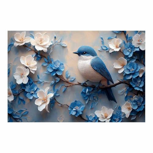 Poster oiseaux bleu et blanc TERUEA toile design nature pour salon moderne