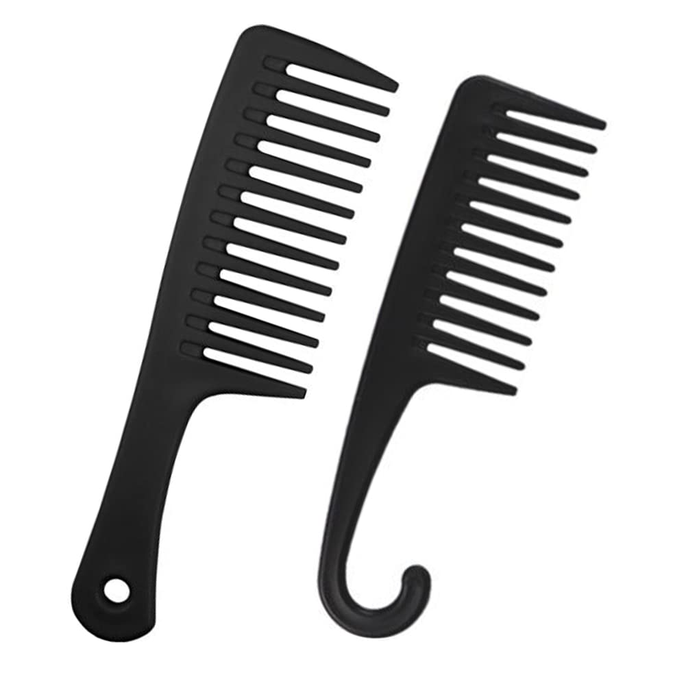 2 PCS Ancgreen Wide Tooth Comb Detangling Comb Shower Comb with Hook Hair Comb Brush for Women Curly/Wet/Dry/Long/Thick Hair (Black)