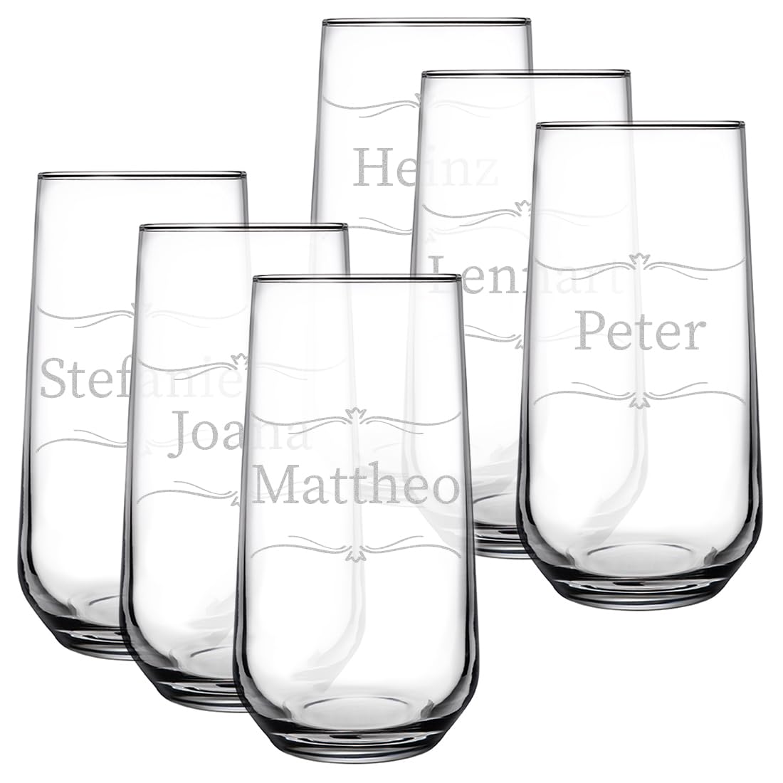 polar-effekt Longdrinkgläser 470 ml 6er-Set mit personalisierter Gravur - bleifreies Wasser-Trinkglas - Lasergravur mit Namen - für Cocktails, Drinks, Wasser und Saft