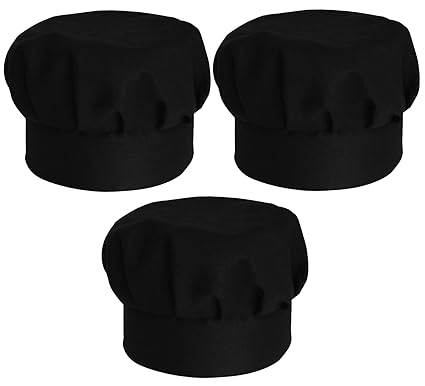 Kuber Industries Cotton Cooking Chef Cap- Pack of 3 (Black)-50KM01045