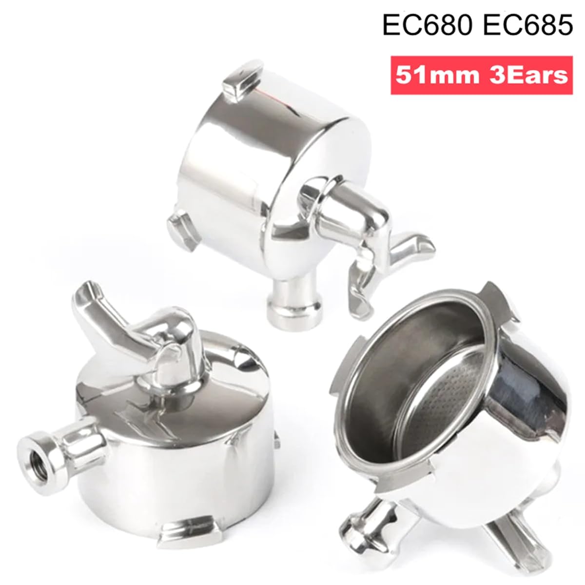 Siebträger ohne Boden, 51 mm, Doppelauslauf, EC680, EC685, Filterkorb, Kaffeezubehör
