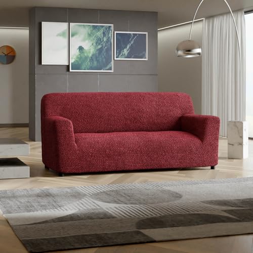 Image of Bellissima Sofa Covers - Premium Luxury Microfibra Plain Stretchable Sofa Cover 3 Seater Fully Covered Slipcover, Imported from Italy (Bordeaux)