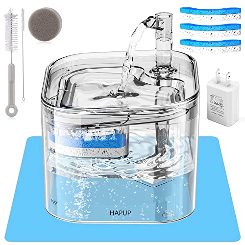 HAPUP Fontaine a Eau pour Chat Automatique 2,2 L Améliorés Fontaines à Eau pour Chats Chiot avec 2 Modes 3 Filtre 1 Pompe USB Silencieuse 1 UE Adapter 1 Kit de Nettoyage 1 Tapis en Silicone Cover