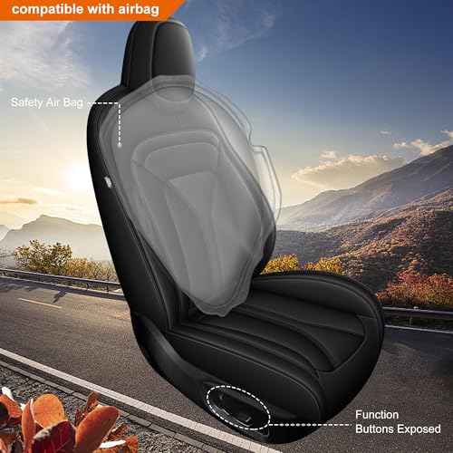 DISUTOGO Custom Seat Covers for Tesla Model Y 2025 2024 2023 2022 2021 2020: Full Set Perforated Faux Leather Breathable Seat Cover Seat Cushion Protector Compatible Airbag (Black) - Image 5