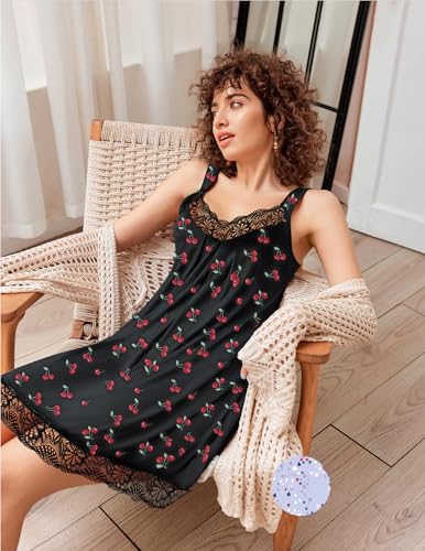 Image of Ekouaer Womens Nightgown 2 Pack Nightgown V Neck Lace Sleepwear Sleeveless Chemise Women's nightgowns & sleepshirts S-XXL