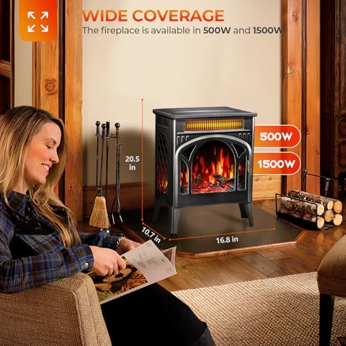 Image of R.W.FLAME Electric Fireplace Heater 17 inch with Remote Control, Metal, Black