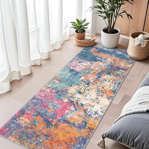 2x6 Hallway Washable Runner Rug - Modern Abstract Stain Resistant Rug Runner for Kitchen Home Indoor Mat for Laundry, Bedroom Non Slip Thin Super Soft Room Decor Floor Carpet 2x6 Colorful/Multi