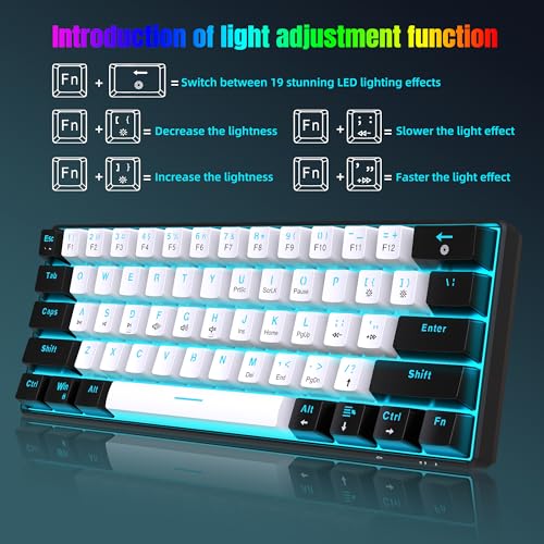 Image of Snpurdiri 60% Wired Mechanical Gaming Keyboard (Black-White, Blue Switches) | Ice Blue LED Backlit 61 Keys Mini Wired Office Keyboard for Windows Laptop PC Mac