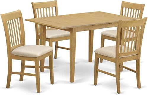 East West Furniture NOFK5-OAK-C - Juego de mesa de cocina de 5 piezas para 4 personas, incluye una mesa de comedor rectangular con hojas de mariposa
