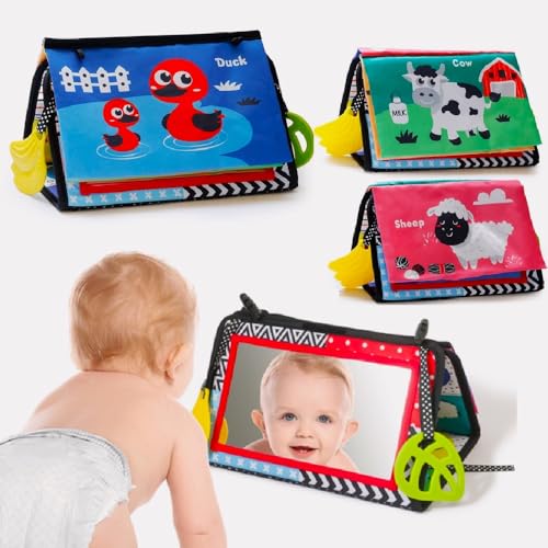 Baby Tummy Time Mirror - High Contrast Sensory Toy for Newborns -...