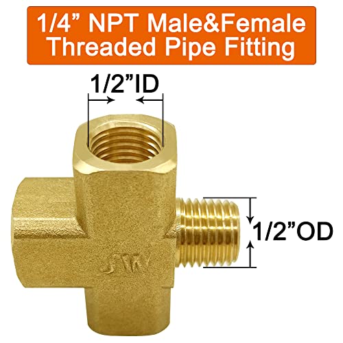 Image of Joywayus Brass 1 /4 inch NPT Female x Male 4-Way Pipe Fitting Adapter Tube Coupler Connector Water Gas Oil