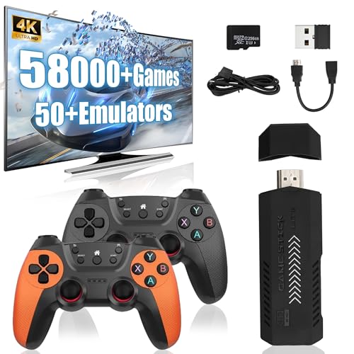 X2 Ultra Game Stick 4K, Preloaded Game Console 256G TF Card 58000+ Classic Games 50+ Simulators, 2.4G Wireless Controller,Plug and Play Video Game Stick (256G)