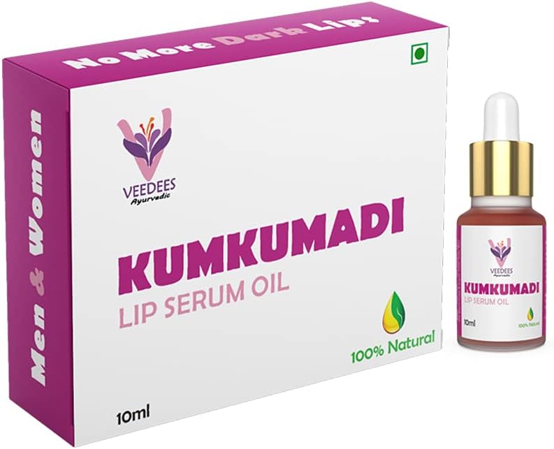 Kumkumadi Lip Serum Oil Lightening Brightening Softening Lip Serum for Dark Lips | Lip Oil with Natural Botanical Extracts | Men and Women, 10ml