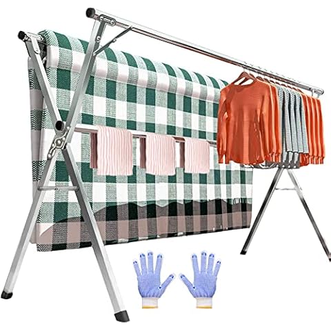 Ortarco Clothes Drying Rack 6'7" Stainless Steel Laundry Dryer Rack Foldable and Retractable for Indoor Outdoor with Windproof Hooks and Work Gloves Cover
