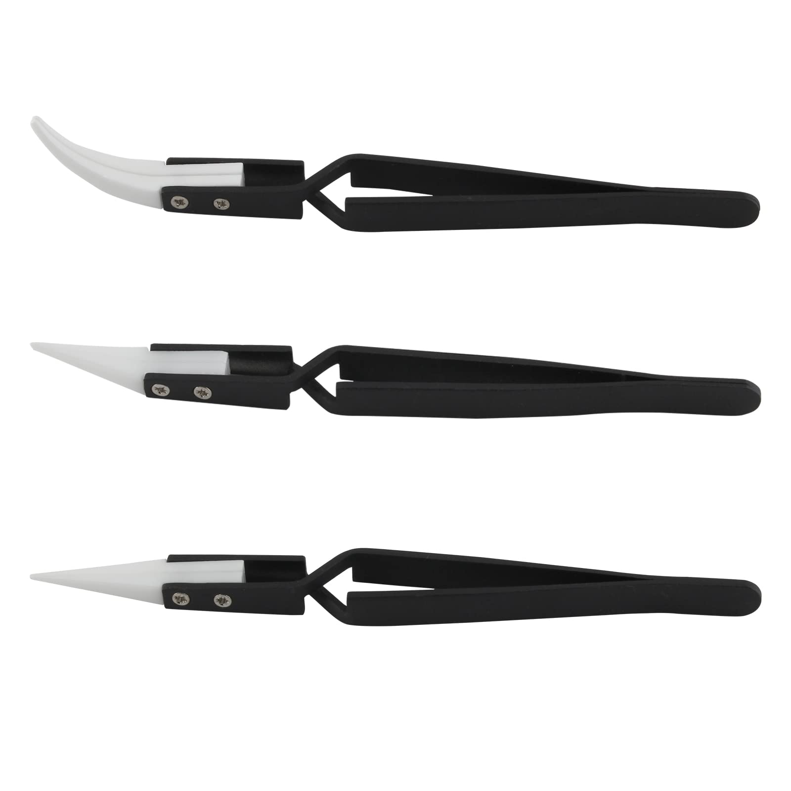 Lot de 3 pinces à épiler inversées en céramique noire pour soudure
