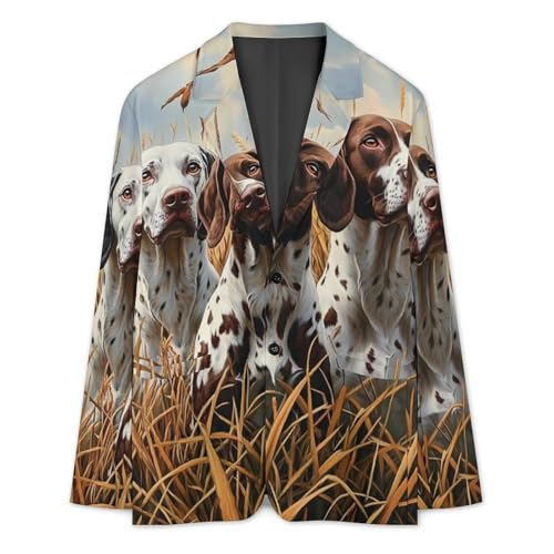 German Shorthaired Pointer Dogs Hunting Mens Suit Jacket Lapel Blazers V Neck Button Business Coat Tuxedo for Wedding Party3