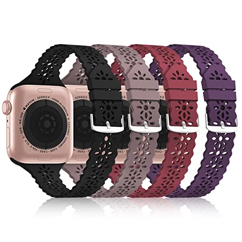 Image of Lace Silicone Bands Compatible with Apple Watch Bands for Women | Slim Thin Hollow-out Wristband for iWatch Series 11 10 9 Ultra 8 SE 7 6 5 4 3 2 1 38mm 40mm 41mm 42mm 44mm 45mm 46mm 49mm