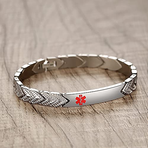 LinnaLove Fashion Titanium Medical Alert Bracelets for Women Free Engraving Not Allergic id Bracelets3