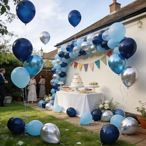 Image of Blue Silver Balloons, 60 Pirces Dark Navy Latex Confetti Balloon for Birthday Wedding Graduation Party