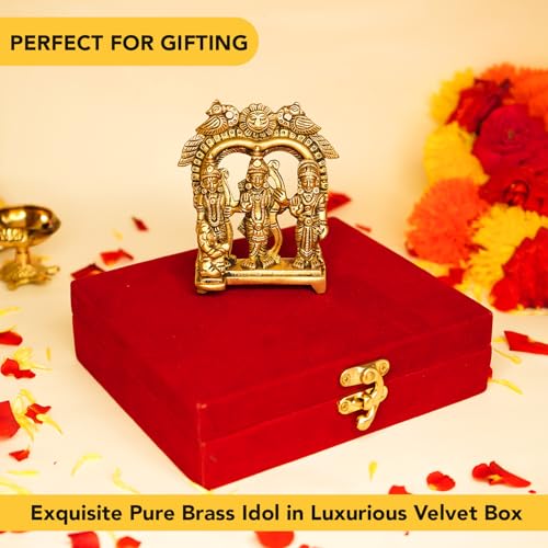 Image of Ekhasa 100% Pure Brass Ram Darbar Murti in Luxury Red Velvet Gift Box God Idols for Gifting | Best Wedding Gifts for Marriage Couple, Gifts for Couples, Housewarming Or Shop Opening Ceremony