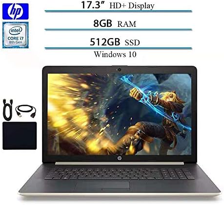 2019 HP 17.3 in HD+ Laptop Business Notebook Computer, Intel Quad Core i7-8550U Up to 4.0GHz, 8GB RAM, 512GB SSD, Sliver, Card Reader, DVD-RW, WiFi, GbE LAN, Webcam, Windows 10 W/Accessories