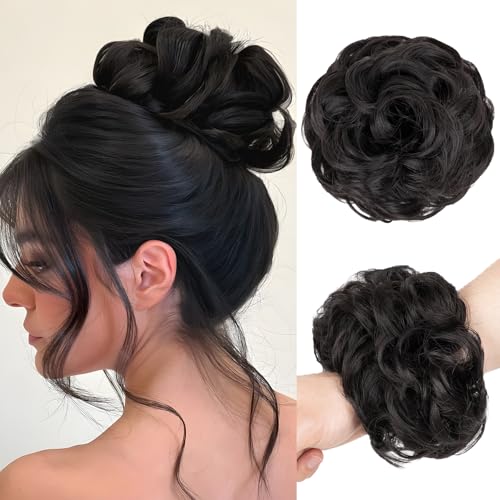 FAYDERS 1PCS Messy Bun Hair Piece Wavy Curly Thick Updo