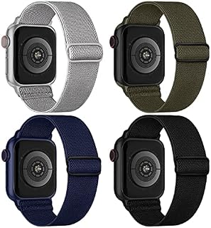 Stretchy Nylon Strap Compatible with Apple Watch Bling Straps 38mm 40mm 41mm, Adjustable Sport Elastic Bands for iWatch Series 8/Ultra/7/6/5/4/3/2/1 SE, 4 Packs
