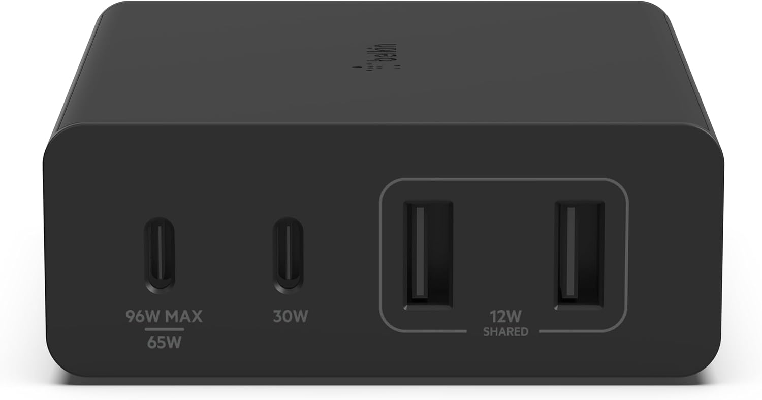 Belkin 108 W GaN USB Ladestation für mehrere Geräte, schnelles Ladegerät mit 2x USB C und 2x USB A, Dock/Hub für MacBook Pro, iPhone 17, iPhone Air, iPad, Galaxy S25, Pixel 10, Laptop, usw Weiß Belkin 108 W GaN USB Ladestation für mehrere Geräte, schnelles Ladegerät mit 2x USB C und 2x USB A, Dock/Hub für MacBook Pro, iPhone 17, iPhone Air, iPad, Galaxy S25, Pixel 10, Laptop, usw Weiß