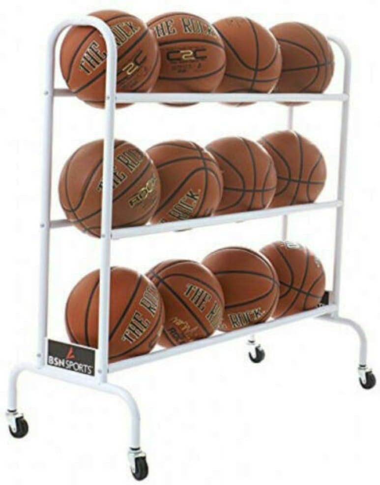 Ball Storage Cart with Wheels Rack 12 Basketball Balls Organizer Shelves Rolling