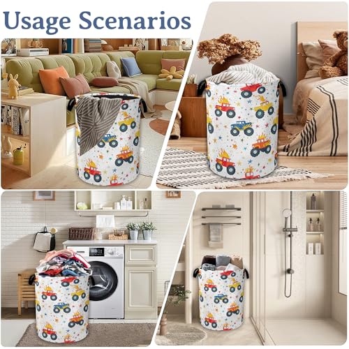 Image of Cute Truck Laundry Basket,Foldable Oxford Cloth Laundry Hamper With Handle, 20.8 inchx16 inch Portable Clothes Storage Basket Bag for Laundry Room /Bathroom /Bedroom /Dormitories