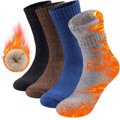 HUGSWEET Thermal Socks, Winter Warm Socks Womens for Insulated Cold Weather Heated Trapping Thermal Sock（4 Pairs-Multicolor1）
