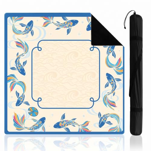 Soulchen 31.5'' Thick No-Crease Koi Fish Mahjong Mat for Table with Rules