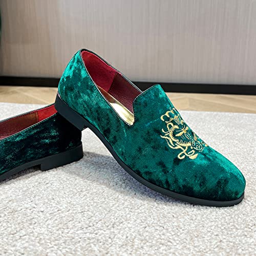 Image of FLQL Men's Luxury Velvet Penny Loafers Shoes Embroidery Suede Dress Loafers Daily Boats Shoes for Party Wedding Prom Size 7-13
