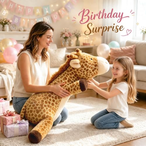 Image of MMguai 40inch Giant Giraffe Stuffed Animal, Cute Cuddly Stuffed Giraffe Plush Toy Pillow, Big Large Soft Giraffe Plushie Gift for Kids, Adults, Boys & Girls, Birthday