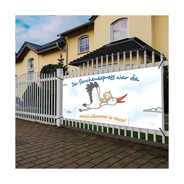 XXL Banner SET zur Geburt I Storch + Baby I Universal I wetterfest I personalisierbar I inkl. Kabelbinder & Stift I 160… – Bild 4