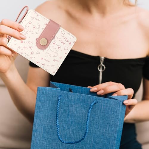 Image of Farcauo Cat Pattern Wallet for Women and Ladies Small Cute Kawaii Pink Coin Purse with ID Window and Credit Card Holder Compact Wallet for Women and Ladies