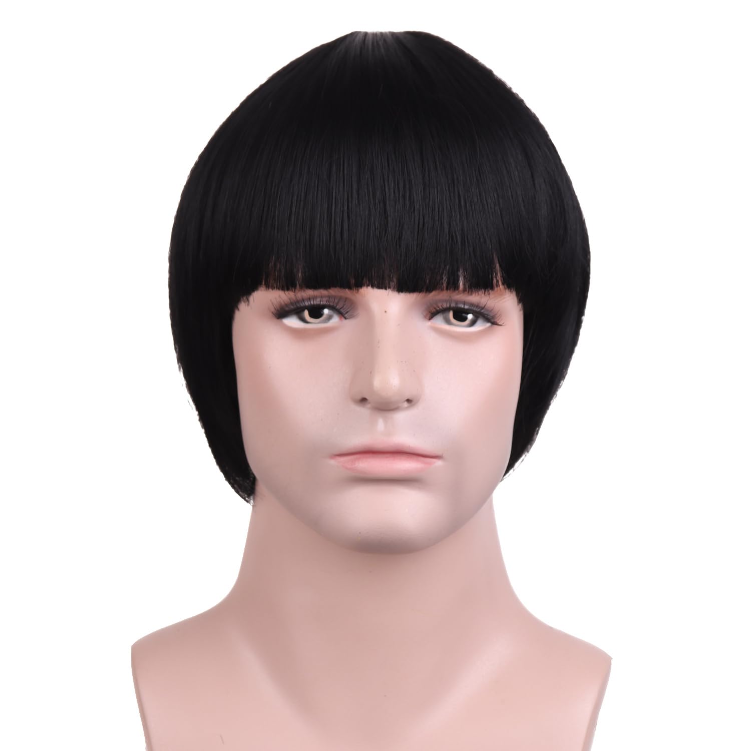 MAGQOO Short Mushroom Wig Men 60s 80s Bowl Cut Wigs Old Man Movie Party Halloween Vector Costume Anime Wig(Dark Orange)