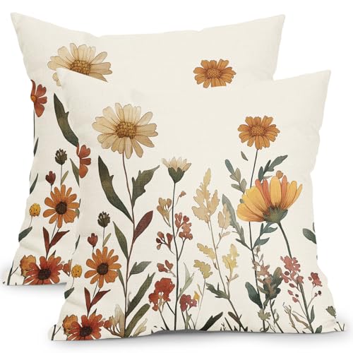 Ancordivo Fall Floral Pillow Covers 18x18 Inch Set of 2