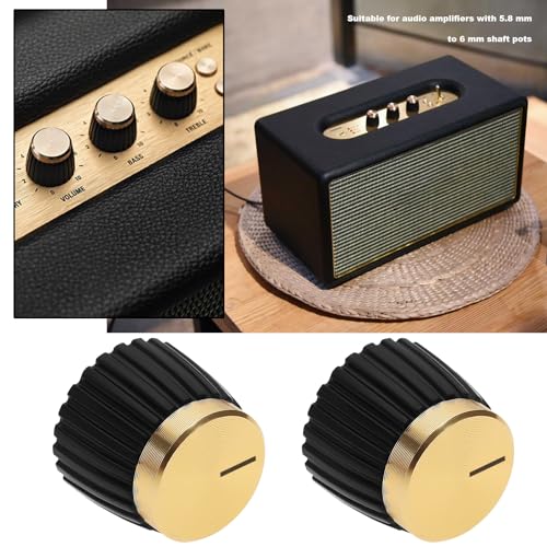 ECSiNG 10PCS Audio Knobs Shaft Pots Knob Amplifier Push On Audio Knob Barrel Audio Knob Compatible with Marshall Amp JCM 800 900 2000 Plexi JMP, Black and Gold