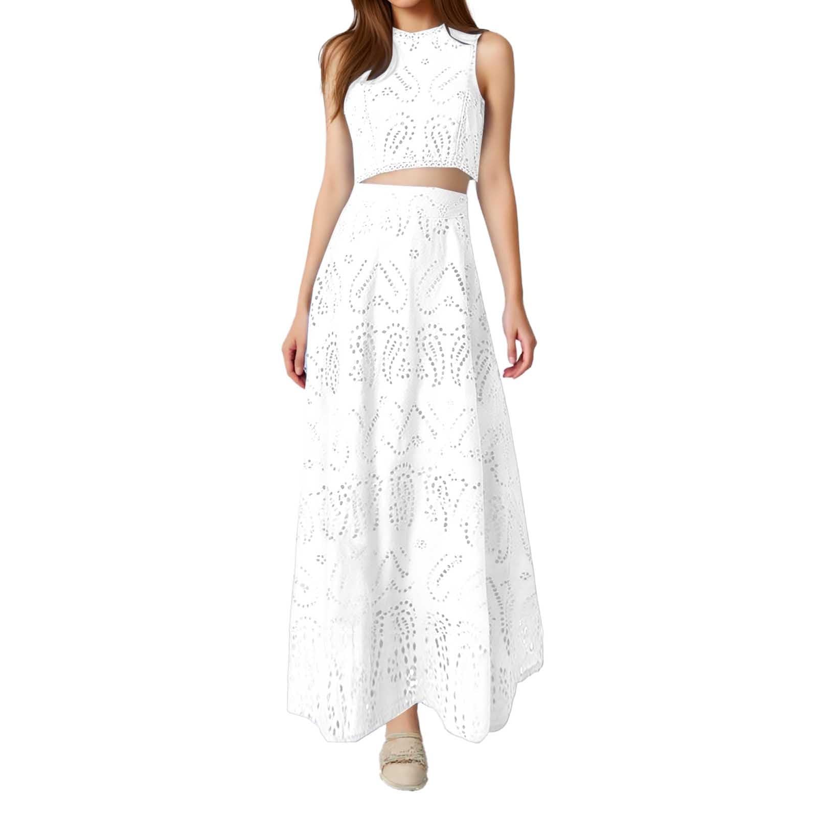 Conjunto De Dos Piezas Mujer Top Corto Sin Mangas Falda Larga Vestido Discoteca Noche Elegante