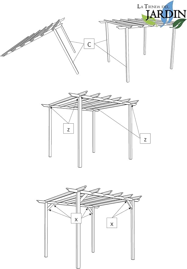 Suinga Pergola drewniana do ogrodu i werandy, wymiary 360 x 360 x 360 cm, zakres dostawy: 4 słupki 9 x 9 x 250 cm, 2 x podkłady 360 cm, 4 listwy 360 cm i 4 x kątownik