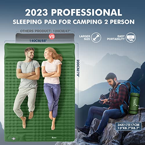 Foto von Relefree Isomatte Outdoor 2 Personen 140x200 cm Größere Größen Aufblasbare mit Fußpresse und Kissen - Doppel Luftmatratze Camping Wasserdicht - Schlafmatte für Outdoor Wandern Backpacking