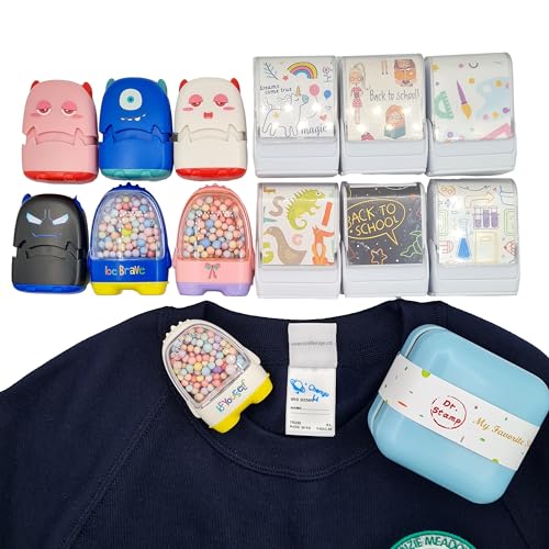 Dr. Stamp - personalised name stamper for kids clothes school uniform care home. Special fabric ink works on cloth labels no come off stick sticky name labels tags in The wash!